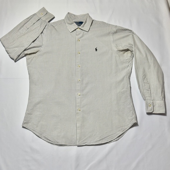 🔥Polo by Ralph Lauren Gray & White Checked Long Sleeve Large Button Down Shirt - Picture 3 of 9